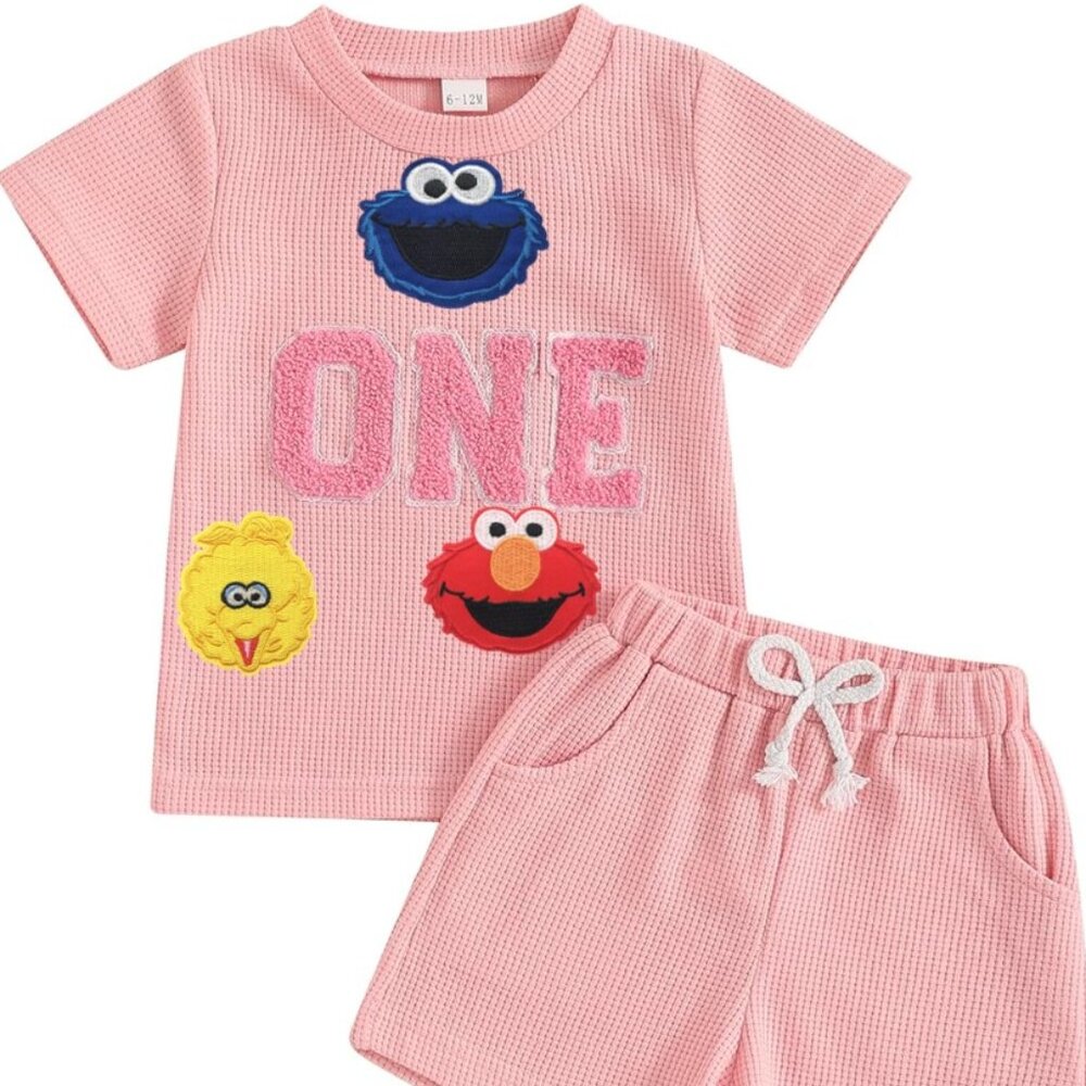 Pink Girl First Birthday Cookie Monster Outfit Shirt Shorts Sesame Street Top